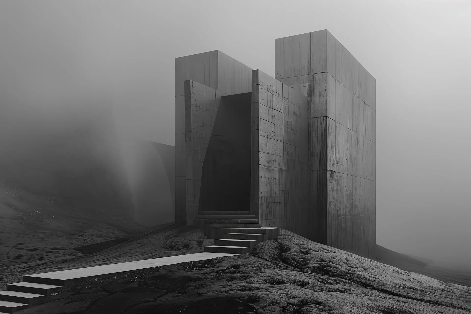 Exemple architecture brutaliste développé par une IA